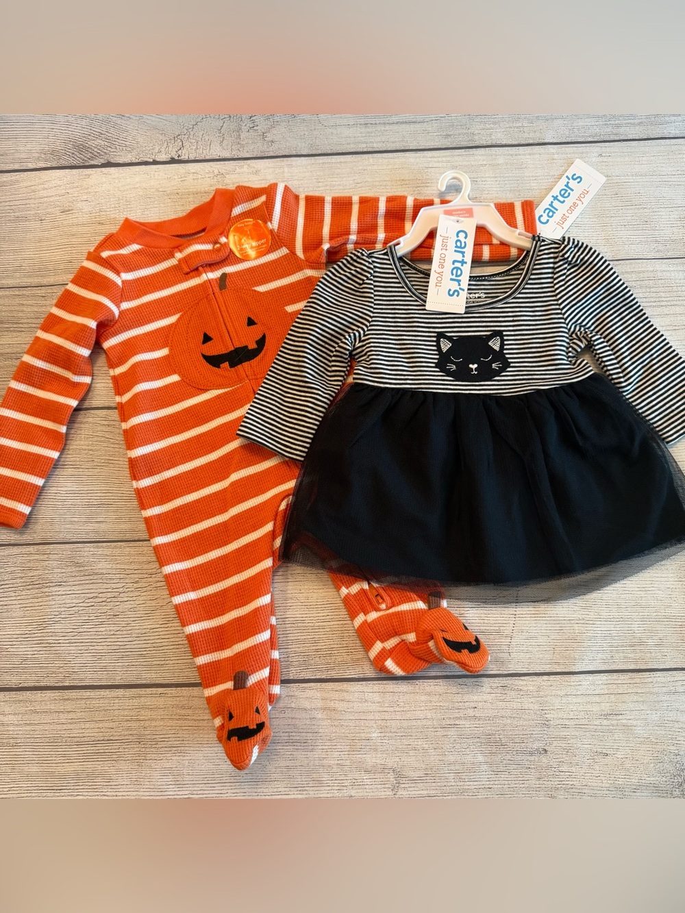 Carter's Orange & Black Pumpkin and Cat Halloween Outfit Set